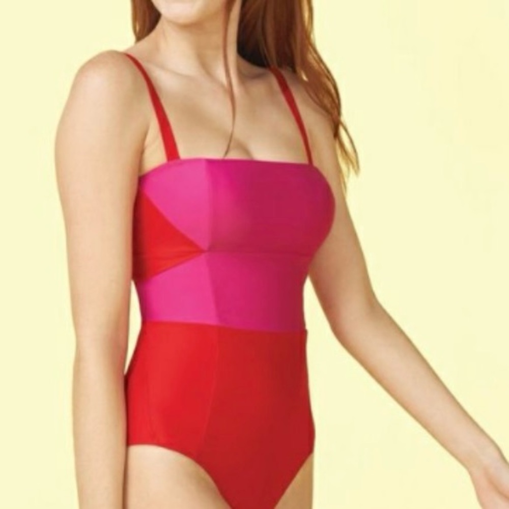 Summersalt Red and Pink One Piece Swimsuit Color Block Design